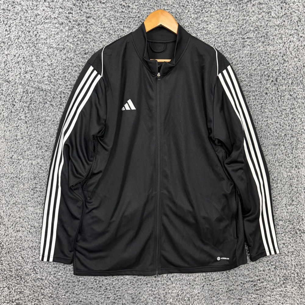Adidas Jacket Mens 2XL Slim Black 3-Stripes Track Full Zip Athletic AEROREADY